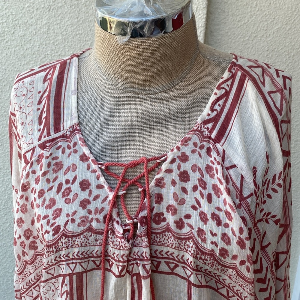 Free People Yo Yo Geo Peasant sheer blouse. So pretty, feminine and fun. - Picture 4 of 13